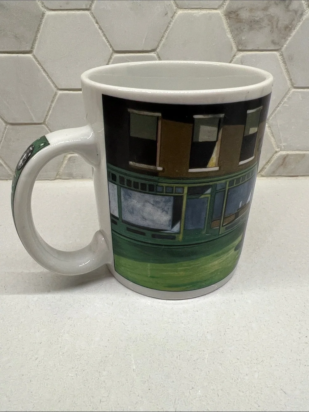 Starbucks Ceramic Mug with Green, Black & Yellow Graphic